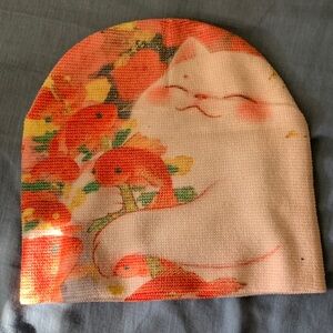 Colorful Cat and Fish Print Beanie